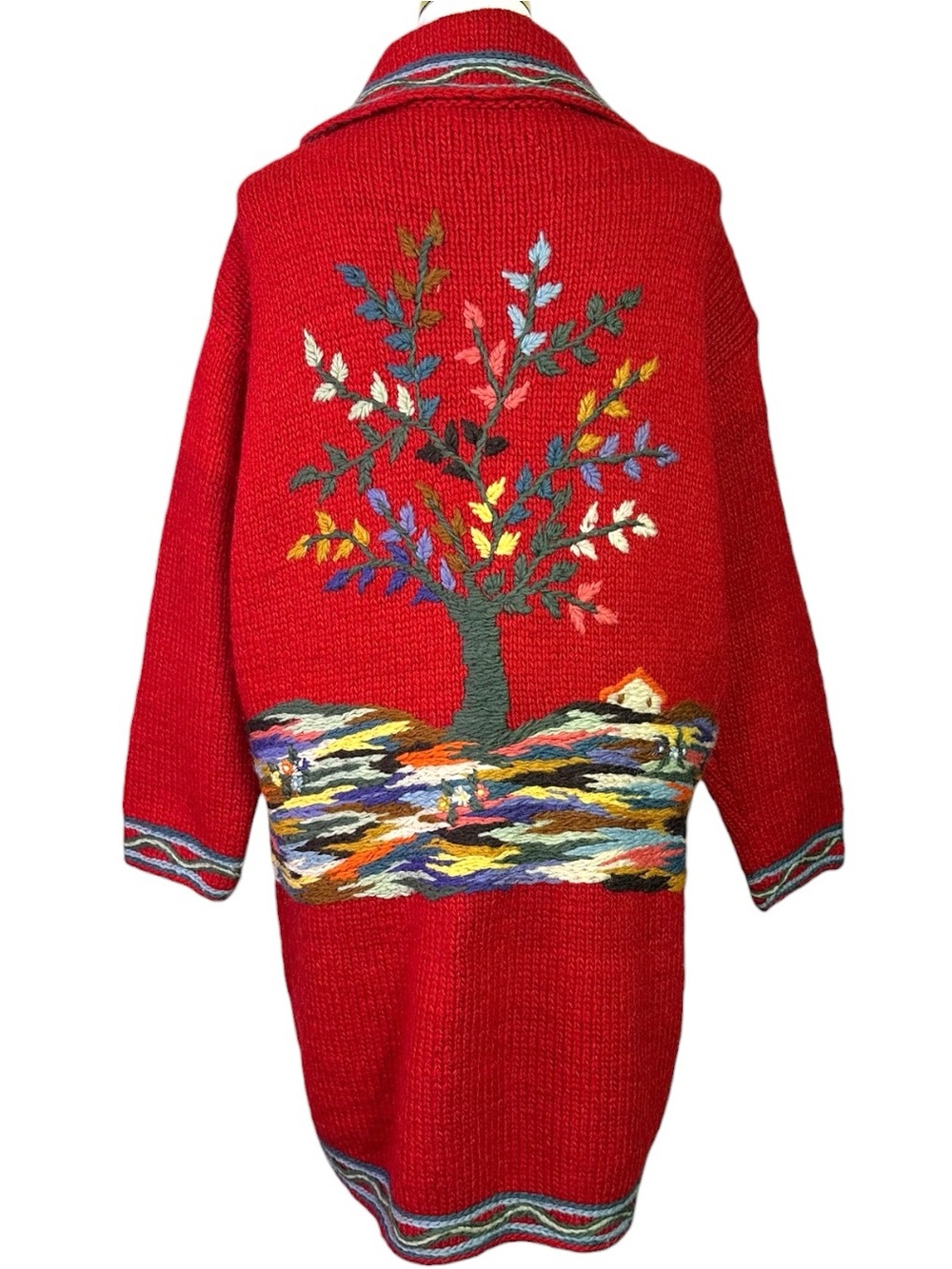 Vintage 70s 80s Handmade Sirogojno Landscape Wool Cardigan Sweater Coat Medium